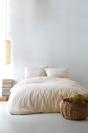 Sunday 100% Cotton King Size Washable Yarn Dye Striped Duvet Cover Set Brown - Berolige