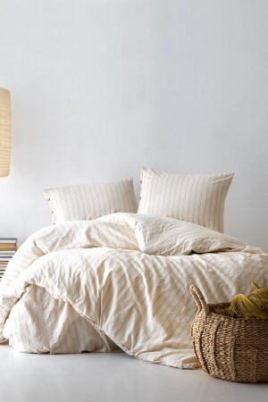 Sunday 100% Cotton Single Washable Yarn Dye Striped Duvet Cover Set Brown - Berolige