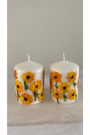 Sunflower Patterned 2 Block Candle - Lights Of Candle