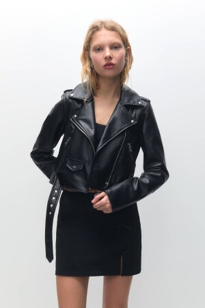 Suni Deri Biker Ceket - Pull & Bear