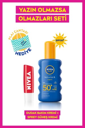 Sunscreen & Moisturizing Spray Gkf 50 200 ml Fruity Shine Strawberry Lip Cream SET. NVE. 827 - NIVEA