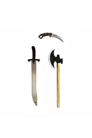 Süper 3'lü Set- Ahşap Kılıç - Balta - Karambit Seti - Ahtek