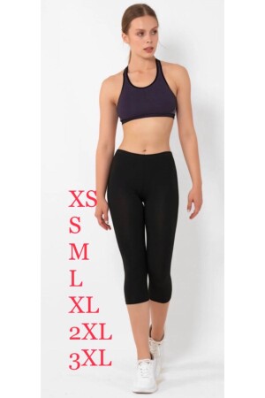 Super Quality Black Combed Cotton Lycra Below Knee Capri Tights High Waist - Tight Lady