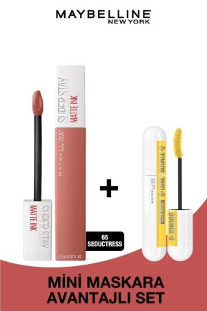 Super Stay Matte Ink Liquid Matte Lipstick 65 Seductress - Nude & Mini Curl Bounce Mascara Makeup Set - Maybelline New York