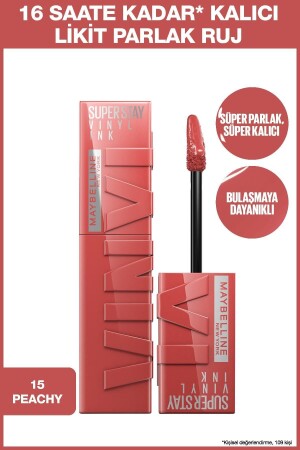 Super Stay Vinyl Ink Langanhaltender, flüssiger, glänzender Lippenstift 15 Peachy - Maybelline New York