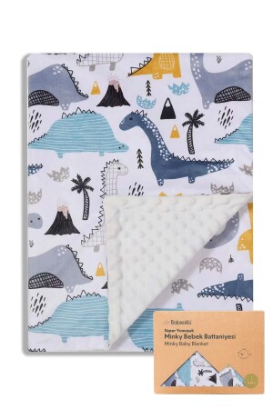 Superweiche, gemütliche Babydecke mit Dinosauriermuster – Kichererbsenflaum, 100 x 85 cm, MINKY_003 - Monnhein