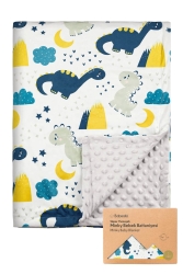 Superweiche graue Kuscheldecke mit Dinosauriermuster – 100 x 85 cm – Kichererbsenflaum MINKY_004 - Monnhein