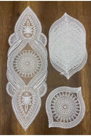 Supla Runner Set Presentation Cord Embroidered Modern Placemat Set for 6 Persons - Çt Çeyizci Tekstil