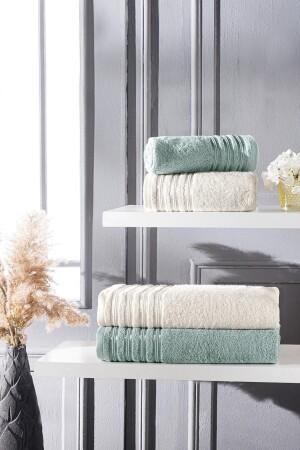 MNZ-Supreme Bamboo Extra Soft Set Towel High Quality - Ecru/green (2*50x85+2*70x140) 201-001-BNK-SUP00001 - Upline