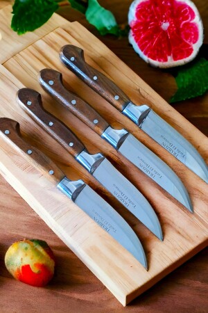 Sürmene Kitchen Vegetable Meat Bread Knife Set 4-Piece Dowry Set Wooden Walnut Handle 22 Cm - Swencraft
