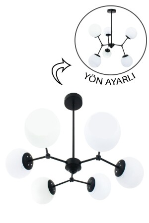 Sweet 6-Piece Black Placemat Chandelier-white Glass 3136 06 0100 08 01 - Taşcan Aydınlatma