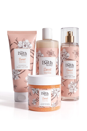 Sweet Vanilla Duş Jeli + Vücut Peelingi + Vücut Spreyi + Vücut Losyonu - THE BATH FACTORY
