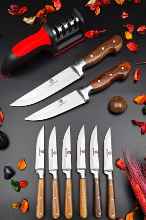 Swencraft Sürmene Kitchen Meat Bread Sacrifice Vegetable Fruit Knife 9 Piece Dowry Set and Sharpening Apparatus - Swencraft