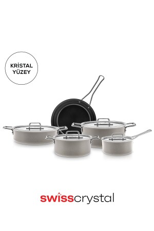 Swiss Crystal Mastermaid 9 Piece Cookware Set Beige - Karaca