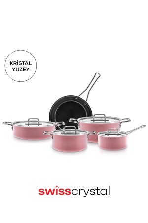 Swiss Crystal Mastermaid 9 Piece Induction Pot Set Pink - Karaca