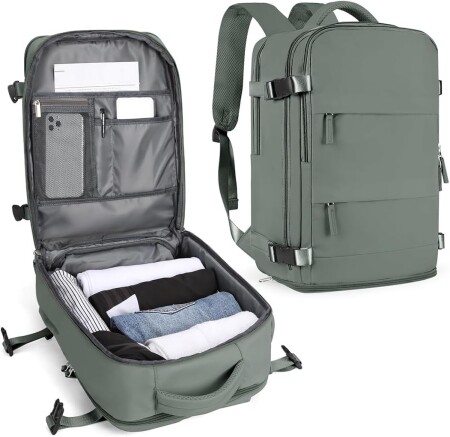 SZLX Vacuum Backpack Travel Bag with Pump, Large Travel Backpack Women Men, Carry On Hiking Waterproof Outdoor Casual Daypack Suitable for 14 Inch Laptop with USB Charging Port Shoe Compartment - Halal