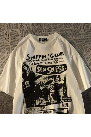 T-Shirt mit Grunge-Cartoon-Aufdruck (Unisex). - Favorim50ton