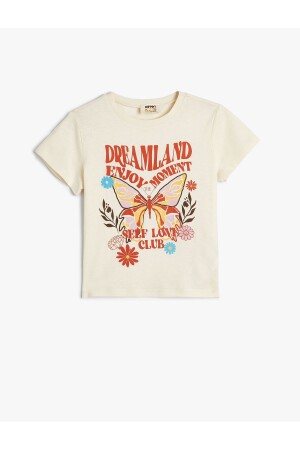 T-Shirt Short Sleeve Crew Neck Butterfly Printed Cotton - Koton