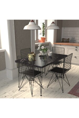 Table Chair Set Marble Pattern 110x70 Cm Table 4 Chair Set - Cosargroup