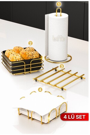 Tableware Kitchen Presentation Holder Napkin Holder Towel Holder Trivet Bread Holder 4-Piece Tableware Set Kitchen Organizer - Bino