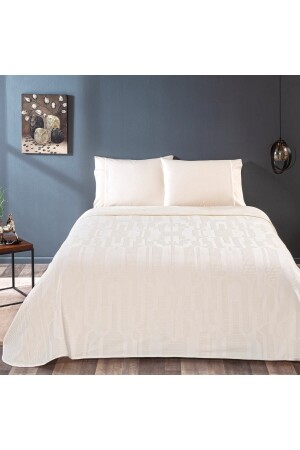 Tac Jacquard Pique Set Jonas, Tk, Ecru with Double Elastic 160 Cm X 200 Cm 0945 - Taç