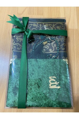 Taffeta Fringed Green Prayer Rug - Yasin - Prayer Beads Set - Ayhanhome