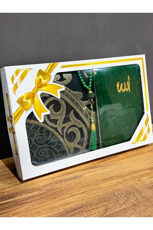 Tafta Saçaklı Yeşil Seccade- Yasin- Tesbih Seti - Ayhanhome