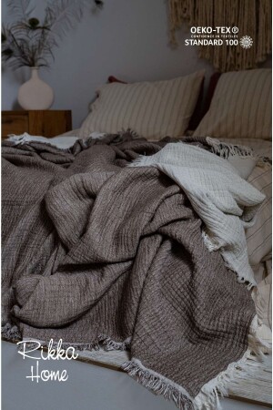 Tagesdecke aus doppeltem Musselin aus Bio-Baumwolle, 210 x 225 BX-FBL0001 - Rikka Home