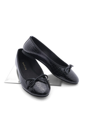 Tägliche Ballerinas für Damen, Metallic-Ballerinas mit runder Zehenpartie, Adusa Black Croco - Marjin