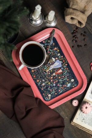 Tales Alices gemustertes Metalltablett – Tee-Kaffee-Tablett – Präsentationstablett 23 cm x 31 cm TYC00599500505 - Evle