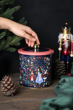 Tales Patterned Round Metal Storage Container, Food Storage Container - Organizer Box 14 Cm X 15 Cm ER143 - Evle