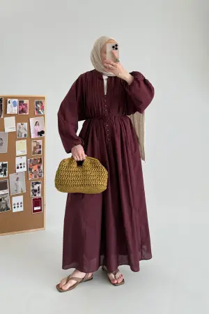 Talia Gefüttertes Baumwoll-Voile-Kleid Burgunderrot - Nuuwears