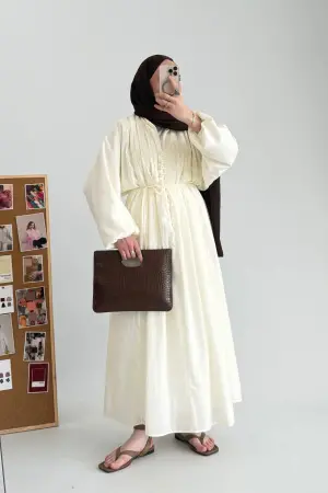Talia Gefüttertes Baumwoll-Voile-Kleid Creme - Nuuwears
