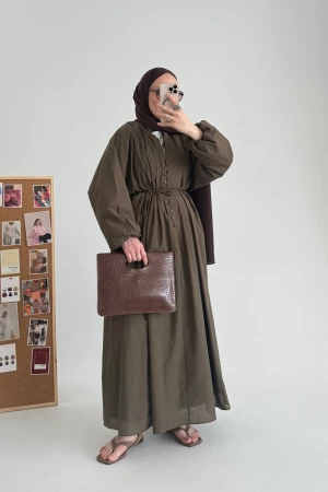 Talia Gefüttertes Baumwoll-Voile-Kleid Khaki - Nuuwears