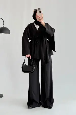 Talia Shawl Detail Jacket Set Black - Nuuwears
