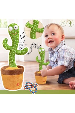 Talking Dancing - Musical Light Pot Cactus Plush Toy Battery Operated - Can İthalat