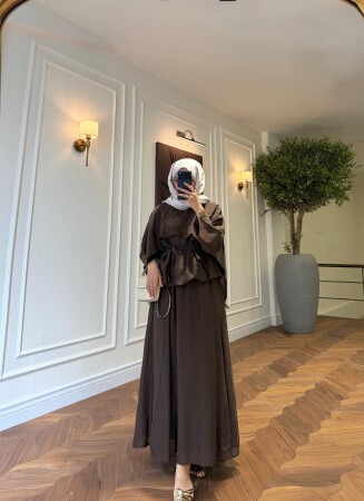 Talya Pelerinli Etekli Takım - Kahve - Nuuwears