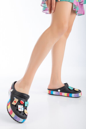 Tam Ortopedik Siyah Unisex Süslemeli Renkli Kadın & Erkek Crocs Hemşire Terliği Kroks Terlik crosslove - moun shoes