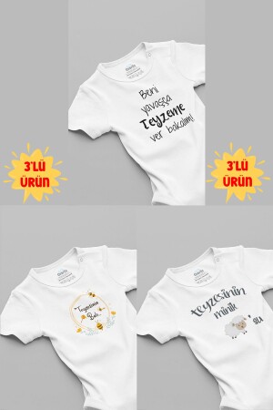 Tante 3-teiliges Baby-Body-Set aus 100 % Bio-Baumwolle, weißer Baby-Body mit Druckknöpfen, Triple5159-5135-t-5124 - Overoz