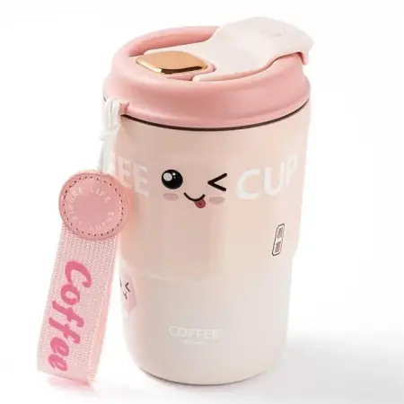 Tantitoni Okadı Pratik Pembe Paslanmaz Çelik Termos Bardak 380ml - TANTITONI