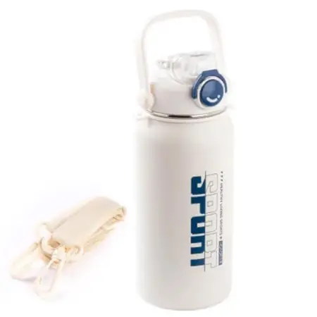 Tantitoni Okadi Sport White Stainless Steel Thermos with Straw, 1.3L - TANTITONI