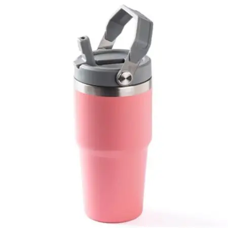 Tantitoni Pembe Paslanmaz Çelik Tutacaklı Termos Bardak 600ml - TANTITONI