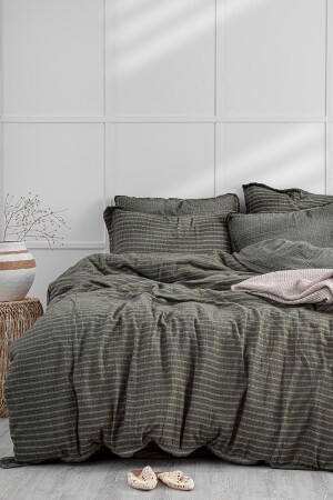 Tara Doppelbett-Bettbezug-Set, 100 % Bio-Baumwoll-Musselin, Grün, 200 x 220 cm, NVRTRA200 x 220 - Ecocotton
