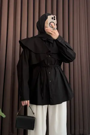 Tasarım Fırfırlı Gömlek Siyah - Nuuwears