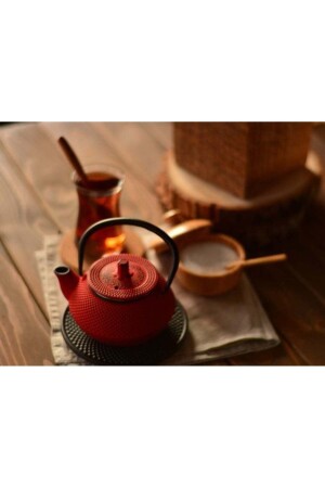 Taşev T0080 Teekanne aus Gusseisen, Lindenhyazinthe, 300 ml, rote Teekanne aus Gusseisen - Bambum