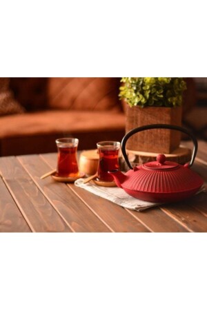 Taşev T0588 Mate Cast Iron Teapot 1150 Ml Red Teapot - Bambum