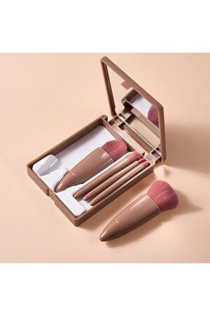 Taşınabilir Aynalı 5'li Makyaj Fırça Seti Profesyonel Allık Dudak Kaş Kapatıcı - Makeup Brush - Maqya Cosmetics