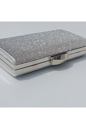 Taşlı Gümüş Abiye Çanta Gece Çantası Clutch Portföy Çanta - Şarra Gossi