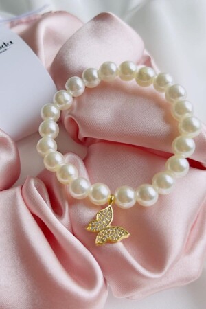 Taşlı Kelebek Detaylı İnci Bileklik - Elmoda Boutique