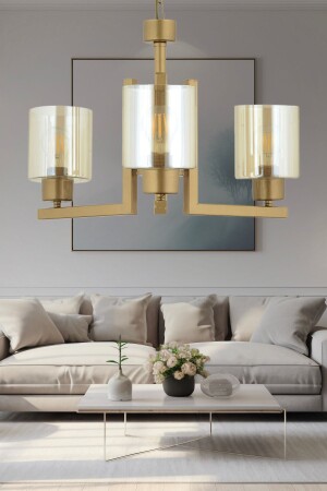 Tasse 3-Piece Antique Painted Chandelier with Honey Glass Modern Young Room Bedroom Living Room Chandelier 3518-03-FR - Apliqa